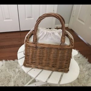 Rattan Straw Tote Drawstring Bag